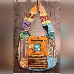Owl Hippie Boho Festival Crossbody Hobo Purse Tote Bag Nepal Embroidered